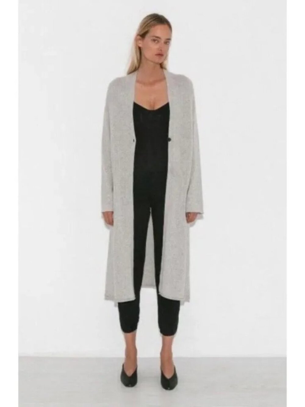 Nili Lotan Clarissa Heathered Gray Long Cashmere Cardigan